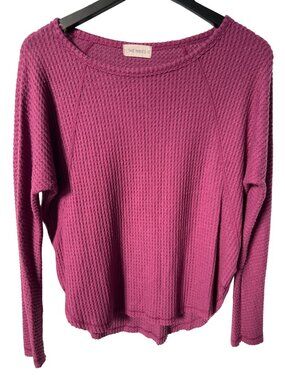 The Nines Pullover Sweater Small Waffle Knit Thermal Top Plum Relaxed Comfort